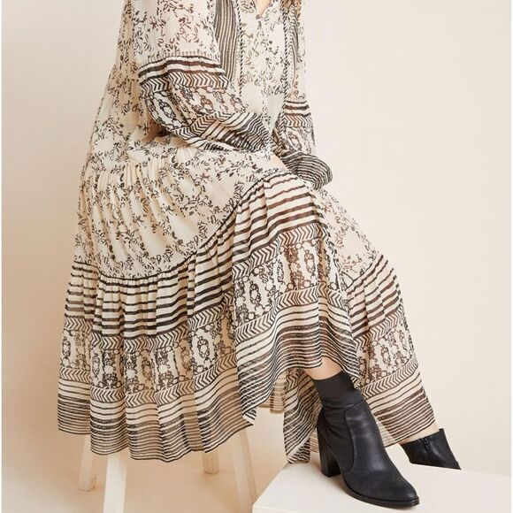 ANTHROPOLOGIE Women’s Talulah Tiered Midi Dress in the Size Small Neutral Motif - Picture 10 of 16